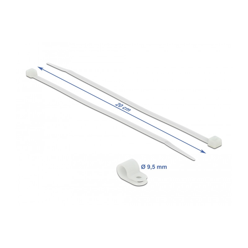 Delock Befestigungsschelle 9,5 mm mit Kabelbinder L 200 x B 4,8 mm weiß