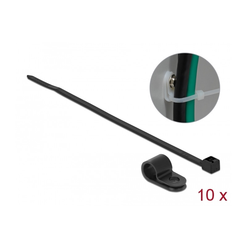 Delock Befestigungsschelle 9,5 mm mit Kabelbinder L 200 x B 4,8 schwarz
