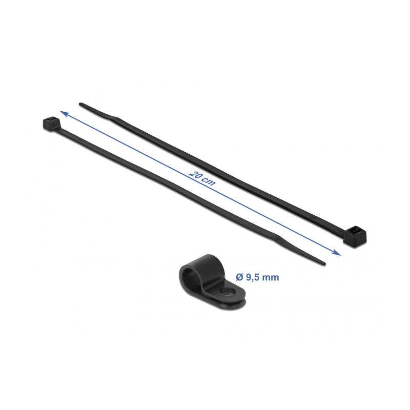 Delock Befestigungsschelle 9,5 mm mit Kabelbinder L 200 x B 4,8 schwarz