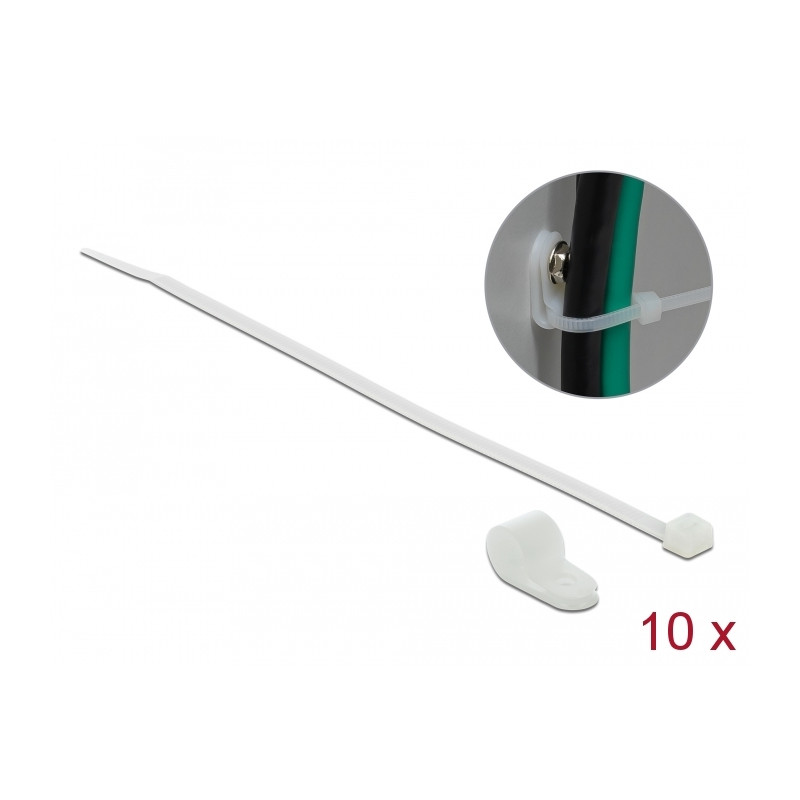 Delock Befestigungsschelle 12,7 mm mit Kabelbinder L 300 x B 4,8 mm weiß