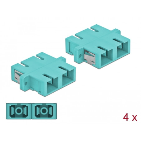 Delock LWL Kupplung SC Duplex Buchse zu SC Duplex Buchse Multimode 4 Stück hellblau