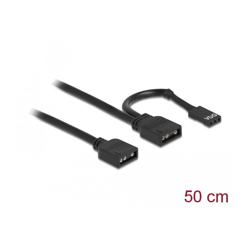 Delock RGB Anschlusskabel 3 Pin für 5 V RGB / ARGB LED Beleuchtung mit 2 x 3 Pin Buchse 50 cm