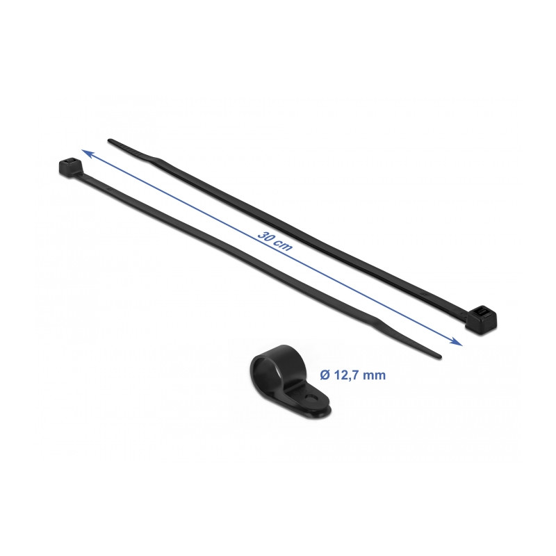 Delock Befestigungsschelle 12,7 mm mit Kabelbinder L 300 x B 4,8 schwarz