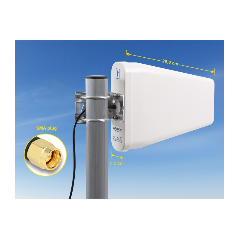 Delock LTE Antenne SMA Stecker 7 - 9 dBi direktional mit Anschlusskabel (RG-58, 5 m) weiß outdoor