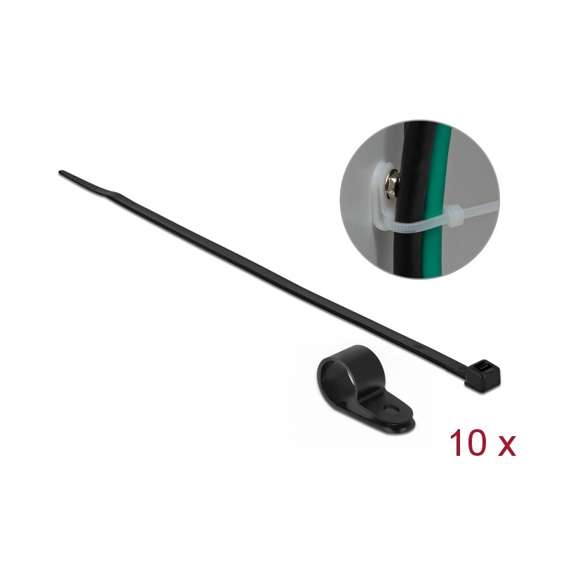 Delock Befestigungsschelle 15,8 mm mit Kabelbinder L 350 x B 4,8 schwarz