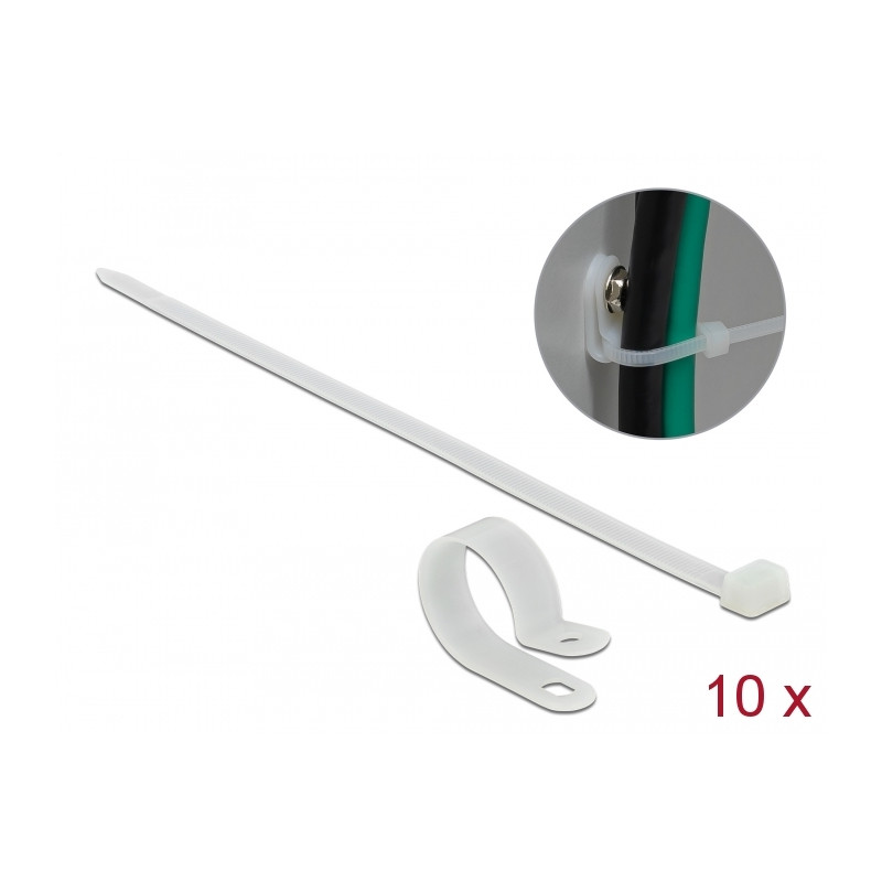 Delock Befestigungsschelle 25,4 mm mit Kabelbinder L 300 x B 7,2 mm weiß
