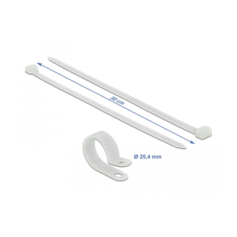 Delock Befestigungsschelle 25,4 mm mit Kabelbinder L 300 x B 7,2 mm weiß