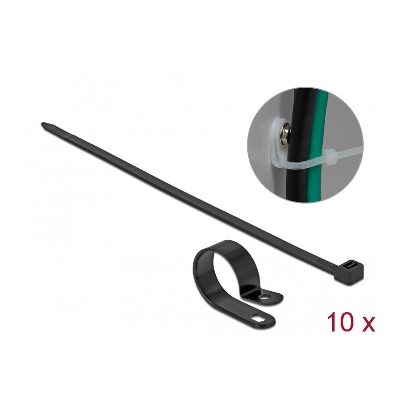 Delock Befestigungsschelle 25,4 mm mit Kabelbinder L 300 x B 7,2 schwarz