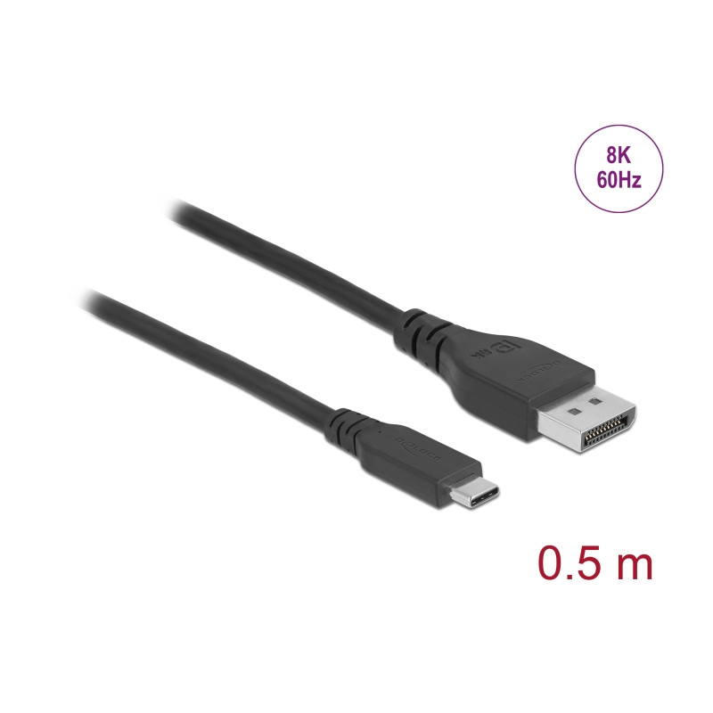 Delock Bidirektionales USB Type-C™ zu DisplayPort Kabel (DP Alt Mode) 8K 60 Hz 0,5 m DP 8K zertifiziert