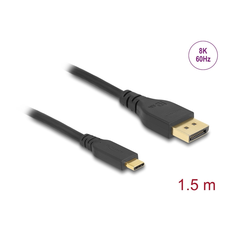 Delock Bidirektionales USB Type-C™ zu DisplayPort Kabel (DP Alt Mode) 8K 60 Hz 1,5 m DP 8K zertifiziert
