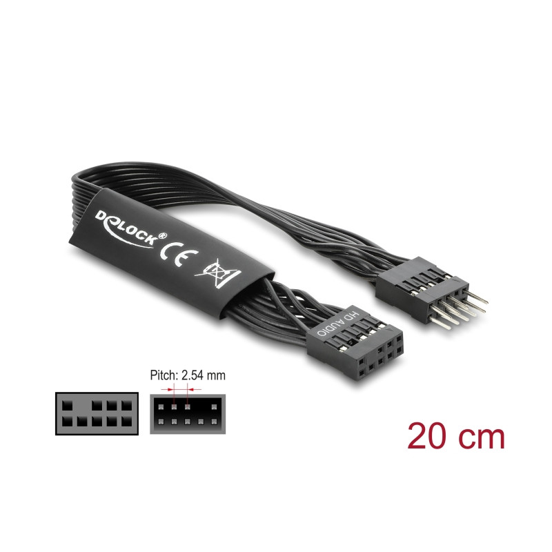 Delock HD Audio Flachbandkabel Mainboard Verlängerungskabel 9 Pin Pfostenstecker zu Pfostenbuchse 20 cm schwarz
