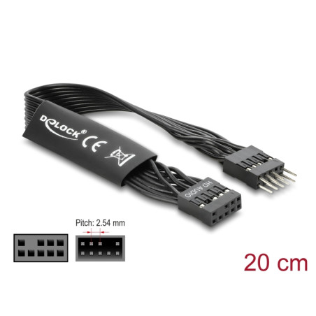 Delock HD Audio Flachbandkabel Mainboard Verlängerungskabel 9 Pin Pfostenstecker zu Pfostenbuchse 20 cm schwarz