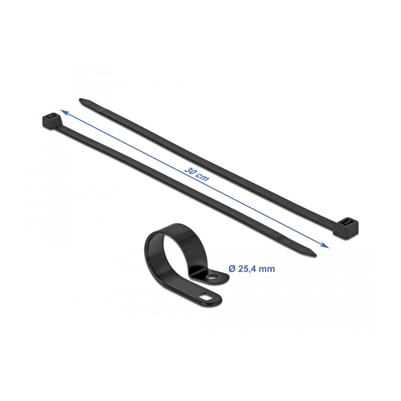 Delock Befestigungsschelle 25,4 mm mit Kabelbinder L 300 x B 7,2 schwarz