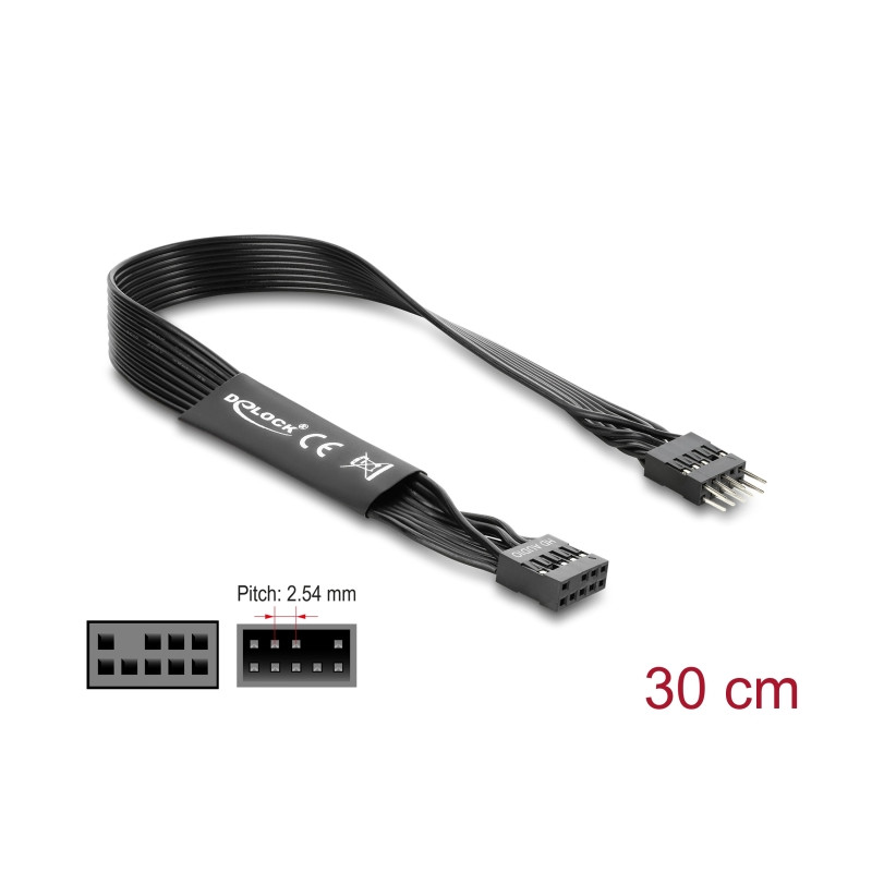 Delock HD Audio Flachbandkabel Mainboard Verlängerungskabel 9 Pin Pfostenstecker zu Pfostenbuchse 30 cm schwarz