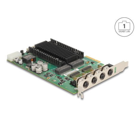Delock PCI Express x4 Netzwerkkarte Gigabit LAN 4 x M12 mit PoE+ i350