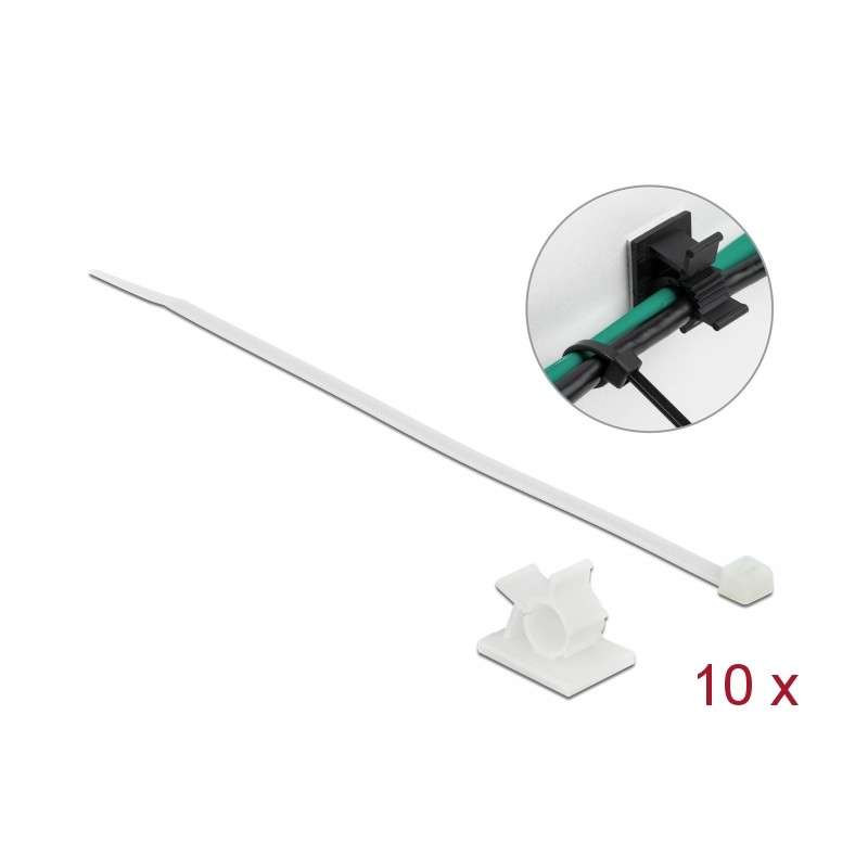 Delock Kabelklemme 25 x 18 mm mit Kabelbinder L 200 x B 3,6 mm weiß
