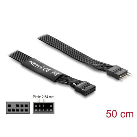 Delock HD Audio Flachbandkabel Mainboard Verlängerungskabel 9 Pin Pfostenstecker zu Pfostenbuchse 50 cm schwarz