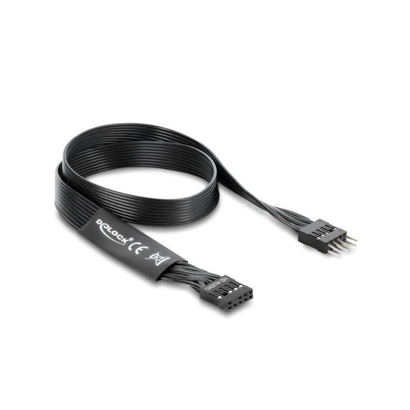 Delock HD Audio Flachbandkabel Mainboard Verlängerungskabel 9 Pin Pfostenstecker zu Pfostenbuchse 50 cm schwarz