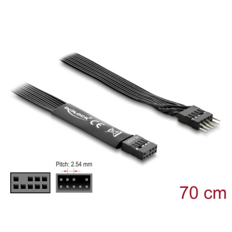 Delock HD Audio Flachbandkabel Mainboard Verlängerungskabel 9 Pin Pfostenstecker zu Pfostenbuchse 70 cm schwarz