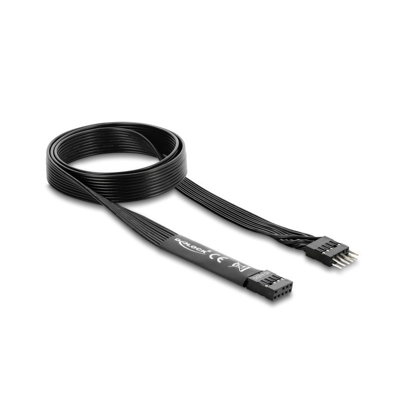 Delock HD Audio Flachbandkabel Mainboard Verlängerungskabel 9 Pin Pfostenstecker zu Pfostenbuchse 70 cm schwarz