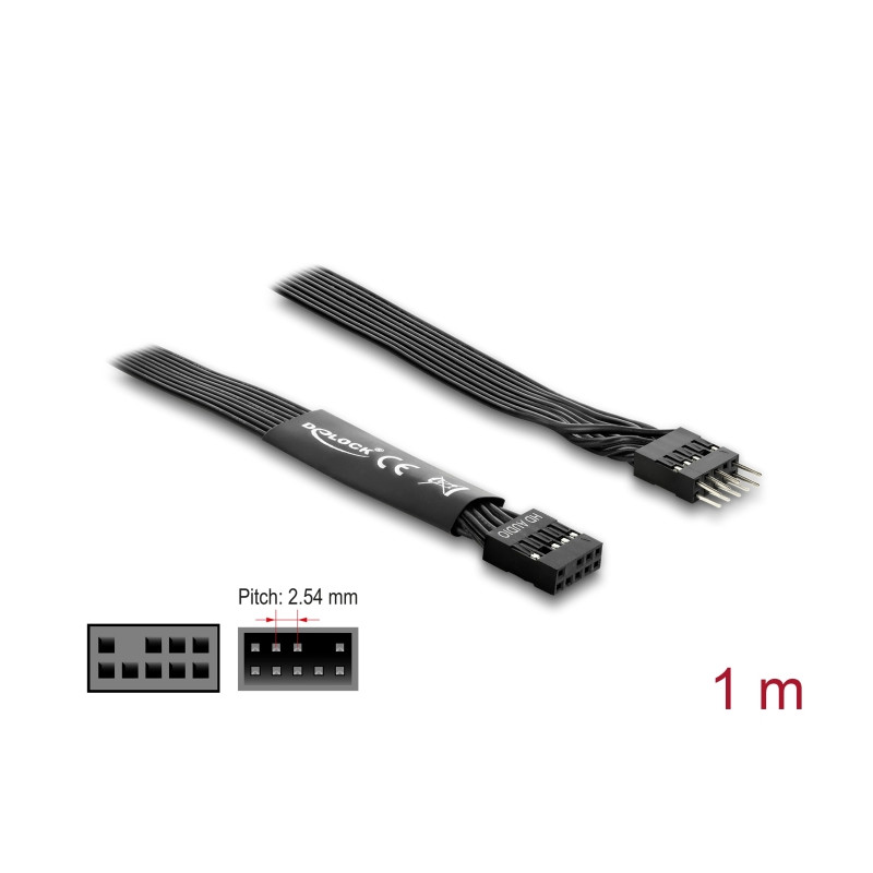 Delock HD Audio Flachbandkabel Mainboard Verlängerungskabel 9 Pin Pfostenstecker zu Pfostenbuchse 1 m schwarz