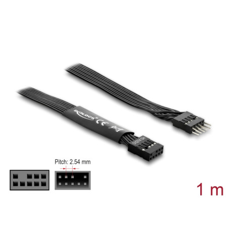 Delock HD Audio Flachbandkabel Mainboard Verlängerungskabel 9 Pin Pfostenstecker zu Pfostenbuchse 1 m schwarz