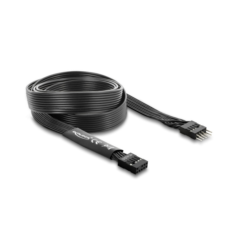 Delock HD Audio Flachbandkabel Mainboard Verlängerungskabel 9 Pin Pfostenstecker zu Pfostenbuchse 1 m schwarz