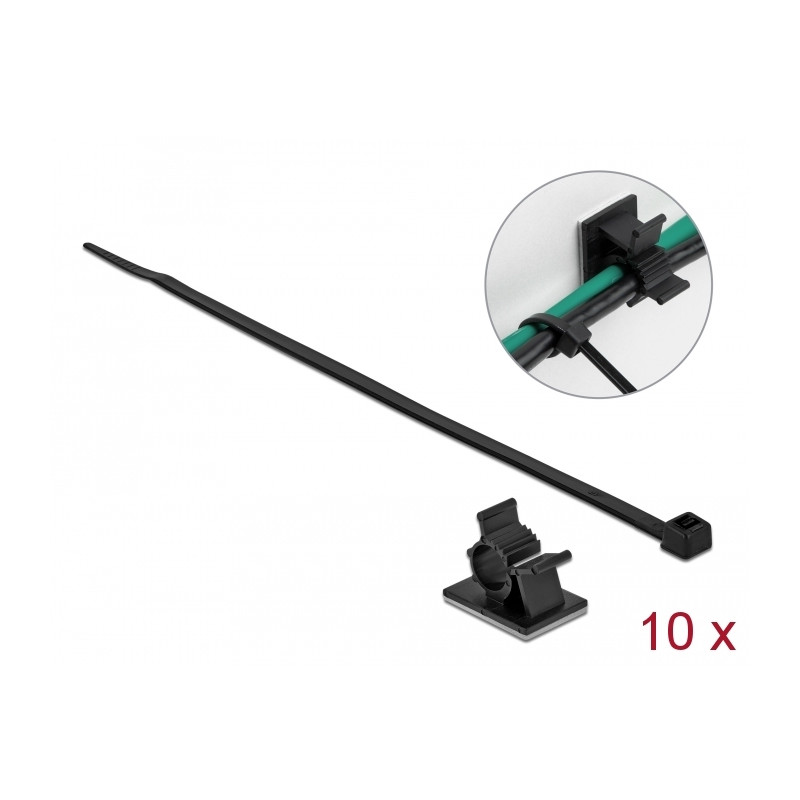Delock Kabelklemme 25 x 18 mm mit Kabelbinder L 200 x B 3,6 mm schwarz
