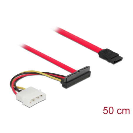 Delock Kabel SATA 6 Gb/s 7 Pin Buchse + Molex 4 Pin Strom Stecker - SATA 22 Pin Buchse oben gewinkelt 50 cm