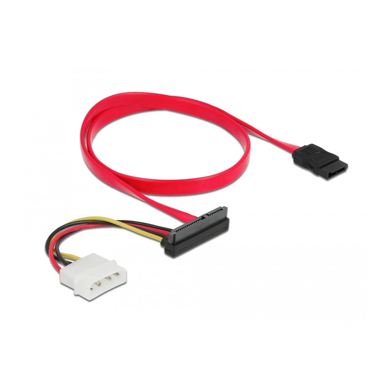 Delock Kabel SATA 6 Gb/s 7 Pin Buchse + Molex 4 Pin Strom Stecker - SATA 22 Pin Buchse oben gewinkelt 50 cm