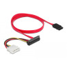 Delock Kabel SATA 6 Gb/s 7 Pin Buchse + Molex 4 Pin Strom Stecker - SATA 22 Pin Buchse oben gewinkelt 50 cm