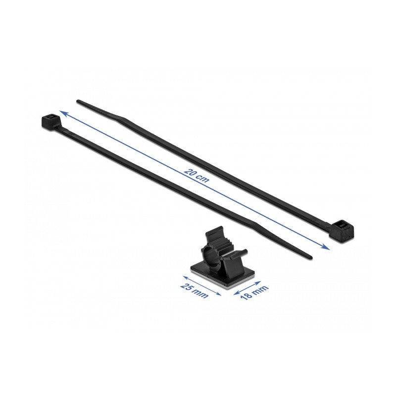 Delock Kabelklemme 25 x 18 mm mit Kabelbinder L 200 x B 3,6 mm schwarz
