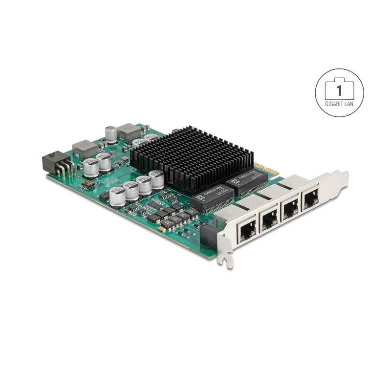 Delock PCI Express x4 Netzwerkkarte Gigabit LAN 4 x RJ45 mit PoE+ i350
