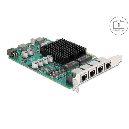 Delock PCI Express x4 Netzwerkkarte Gigabit LAN 4 x RJ45 mit PoE+ i350