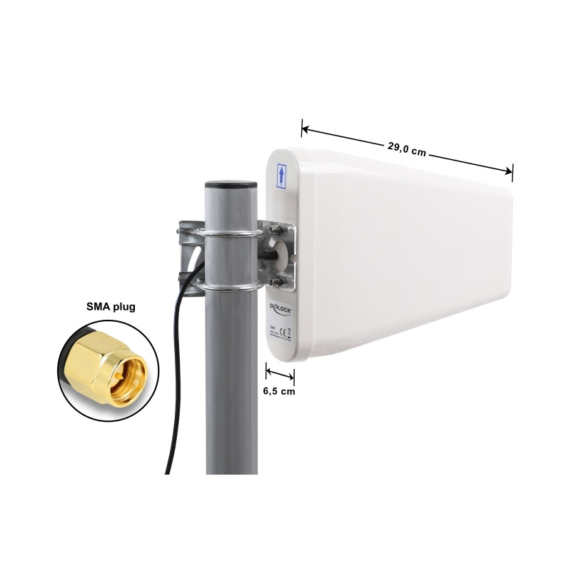 Delock LTE Antenne SMA Stecker 7 - 9 dBi direktional mit Anschlusskabel (RG-58, 5 m) weiß outdoor