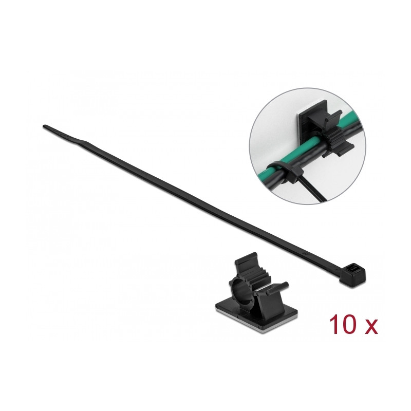 Delock Kabelklemme 37 x 18 mm mit Kabelbinder L 300 x B 4,8 mm schwarz