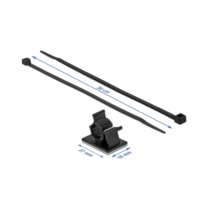 Delock Kabelklemme 37 x 18 mm mit Kabelbinder L 300 x B 4,8 mm schwarz