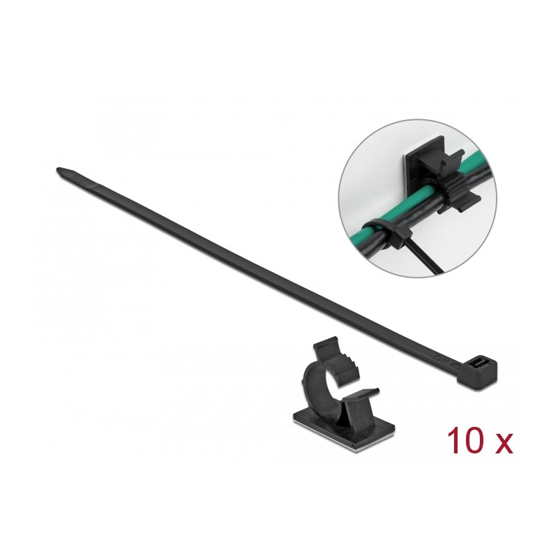 Delock Kabelklemme 41 x 25 mm mit Kabelbinder L 250 x B 7,2 mm schwarz