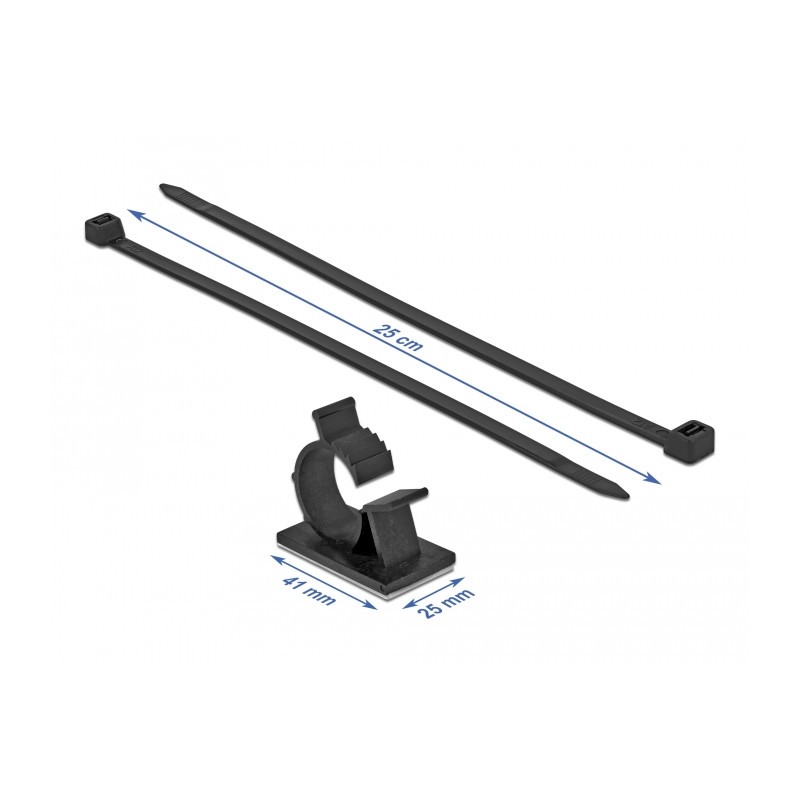 Delock Kabelklemme 41 x 25 mm mit Kabelbinder L 250 x B 7,2 mm schwarz