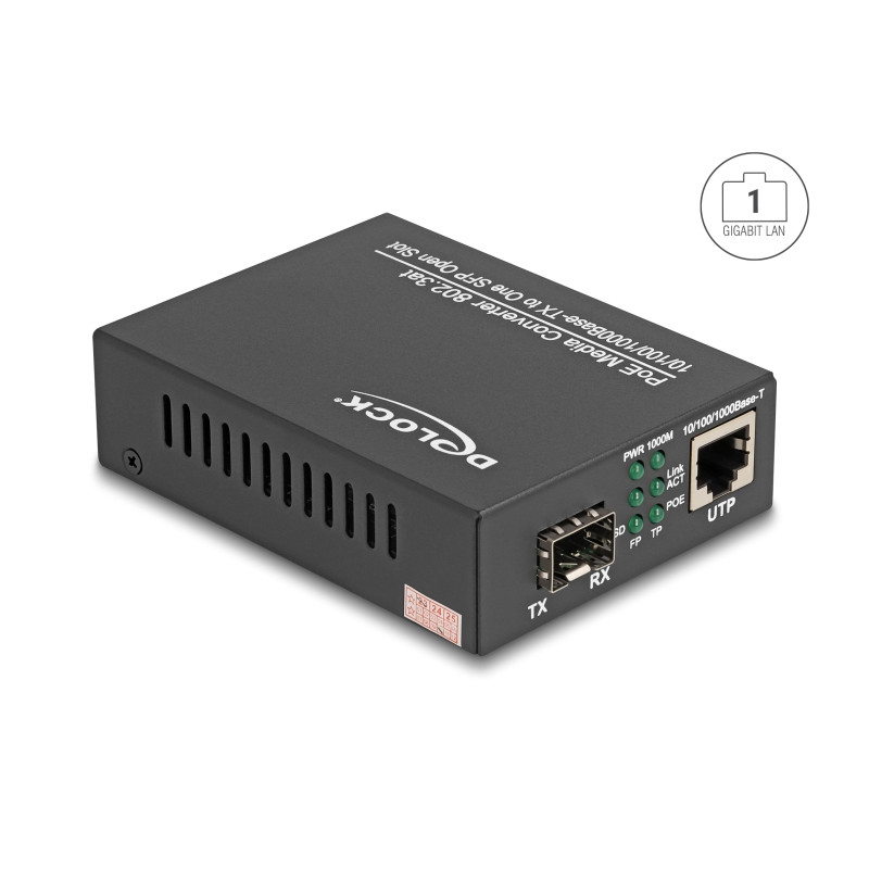 Delock PoE+ Medienkonverter 10/100/1000Base-T zu SFP