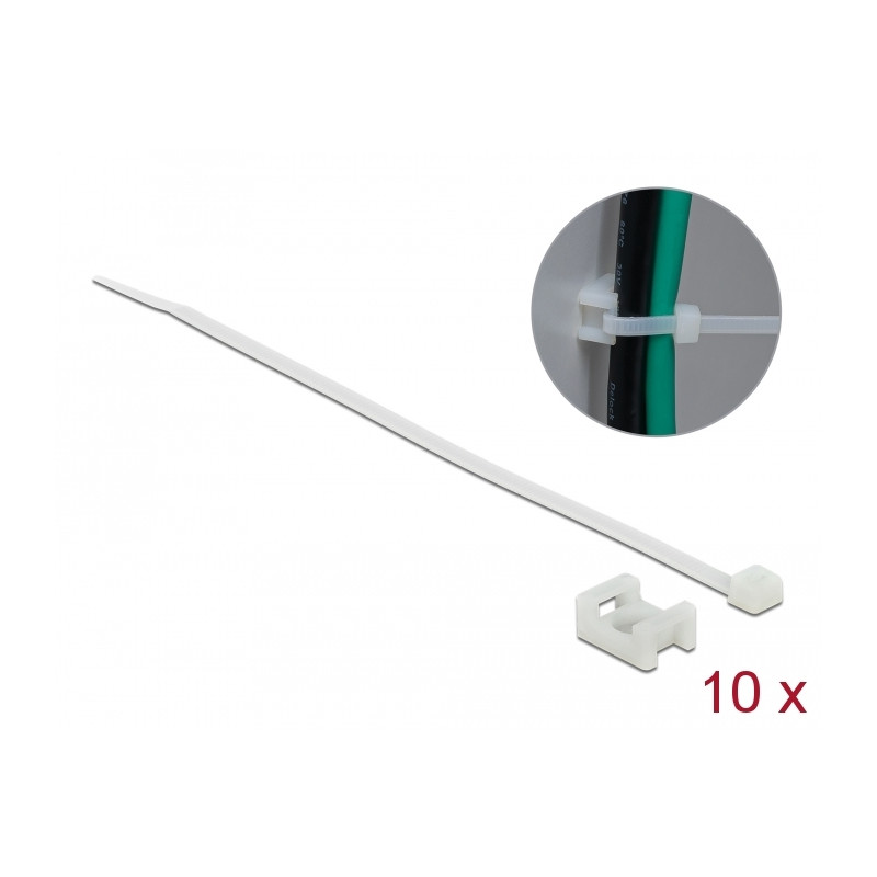 Delock Schraubhalter 15 x 10 mm mit Kabelbinder L 200 x B 3,6 mm weiß