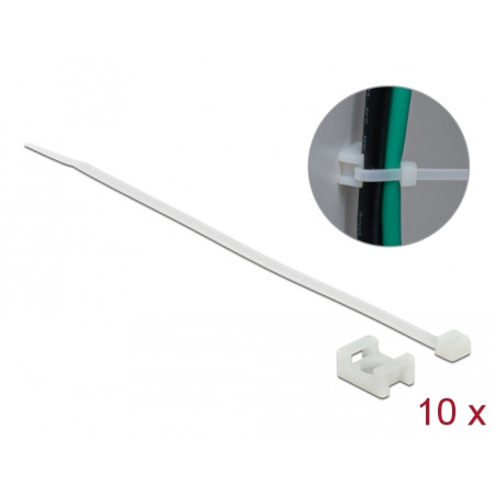 Delock Schraubhalter 15 x 10 mm mit Kabelbinder L 200 x B 3,6 mm weiß