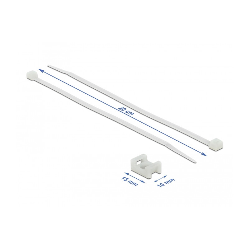 Delock Schraubhalter 15 x 10 mm mit Kabelbinder L 200 x B 3,6 mm weiß