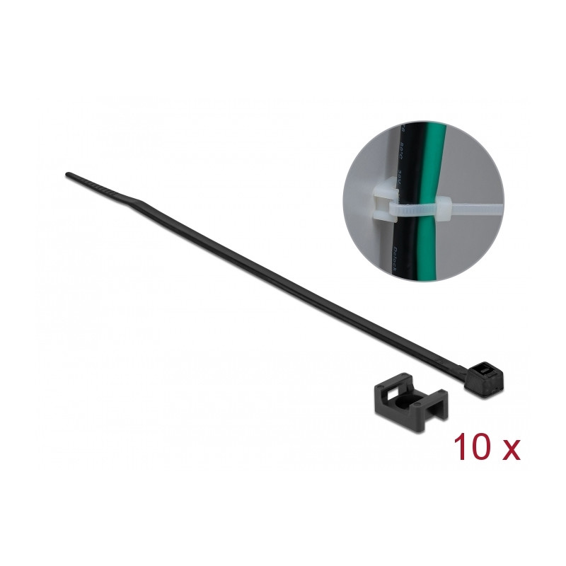 Delock Schraubhalter 15 x 10 mm mit Kabelbinder L 200 x B 3,6 mm schwarz