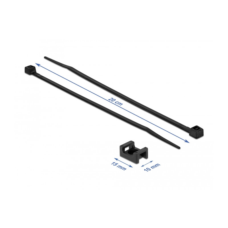 Delock Schraubhalter 15 x 10 mm mit Kabelbinder L 200 x B 3,6 mm schwarz