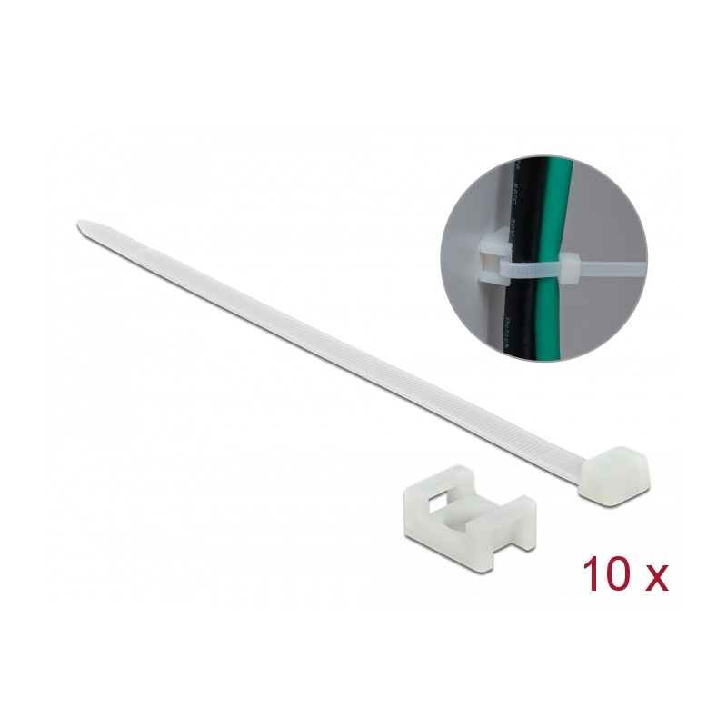 Delock Schraubhalter 23 x 16 mm mit Kabelbinder L 150 x B 7,2 mm weiß