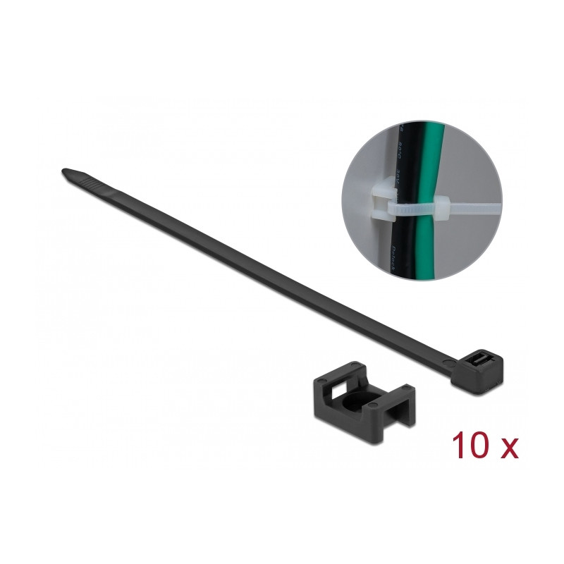 Delock Schraubhalter 23 x 16 mm mit Kabelbinder L 150 x B 7,2 mm schwarz