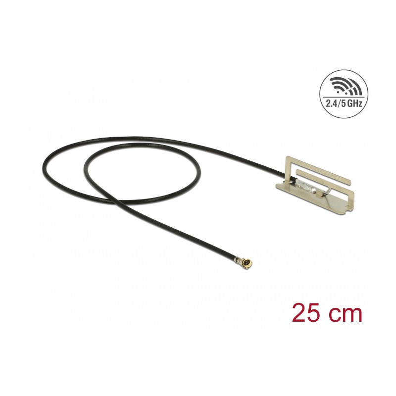 Delock WLAN 802.11 ac/ax/a/h/b/g/n Antenne I-PEX Inc., MHF® 4L Stecker 1,6 dBi 25 cm PIFA intern