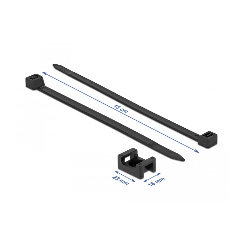 Delock Schraubhalter 23 x 16 mm mit Kabelbinder L 150 x B 7,2 mm schwarz