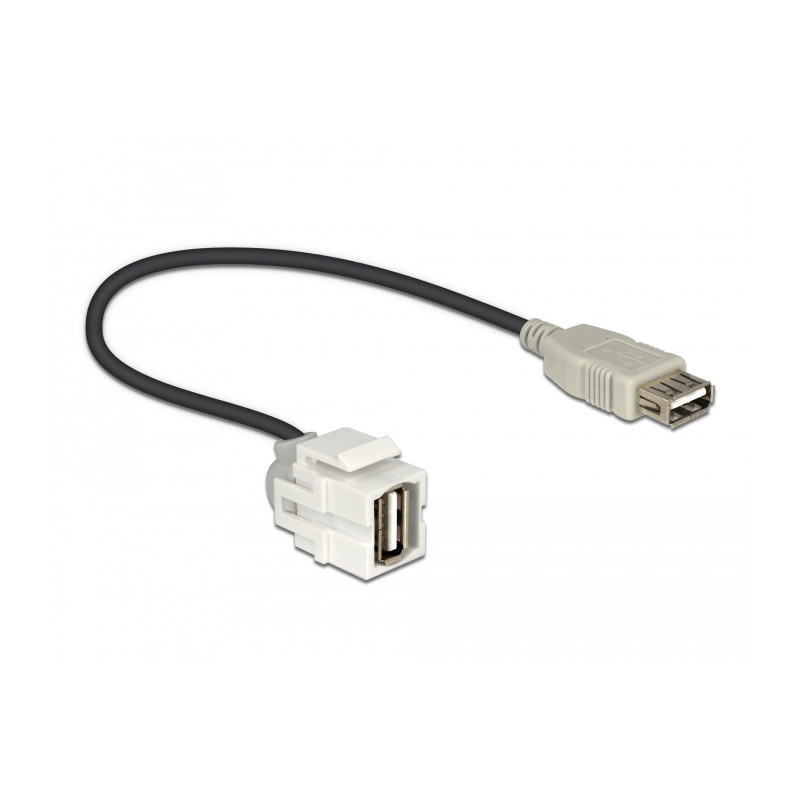 Delock Keystone Modul USB 2.0 A Buchse 250° - USB 2.0 A Buchse mit Kabel weiß